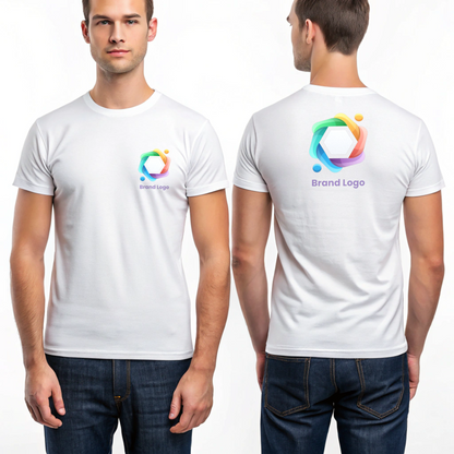 Custom Round Neck White T-Shirt with Brand Logo (Standard)