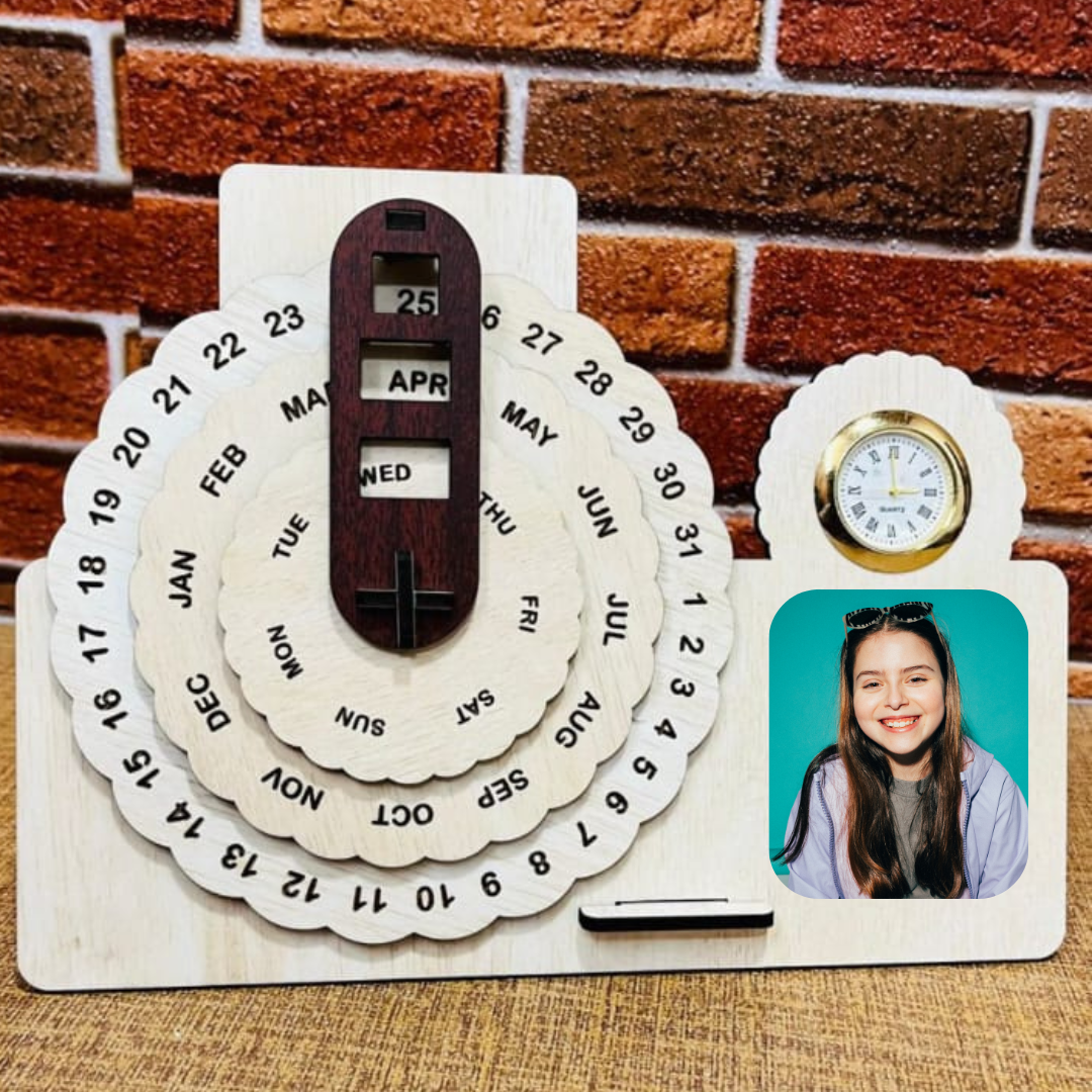 Personalized Wooden Calendar with Clock