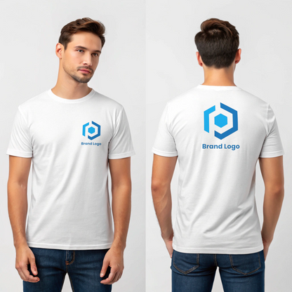 Custom Round Neck White T-Shirt with Brand Logo (Premium)