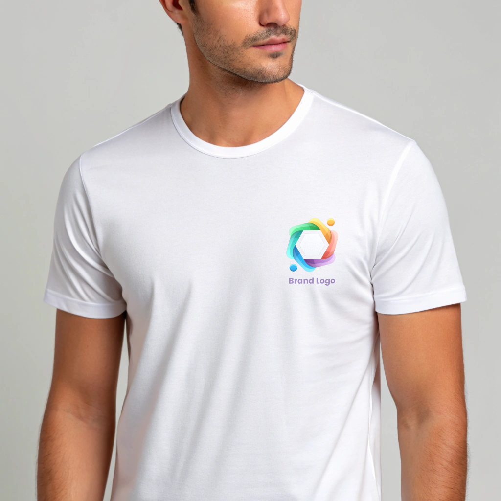 Custom Round Neck White T-Shirt with Brand Logo (Standard)