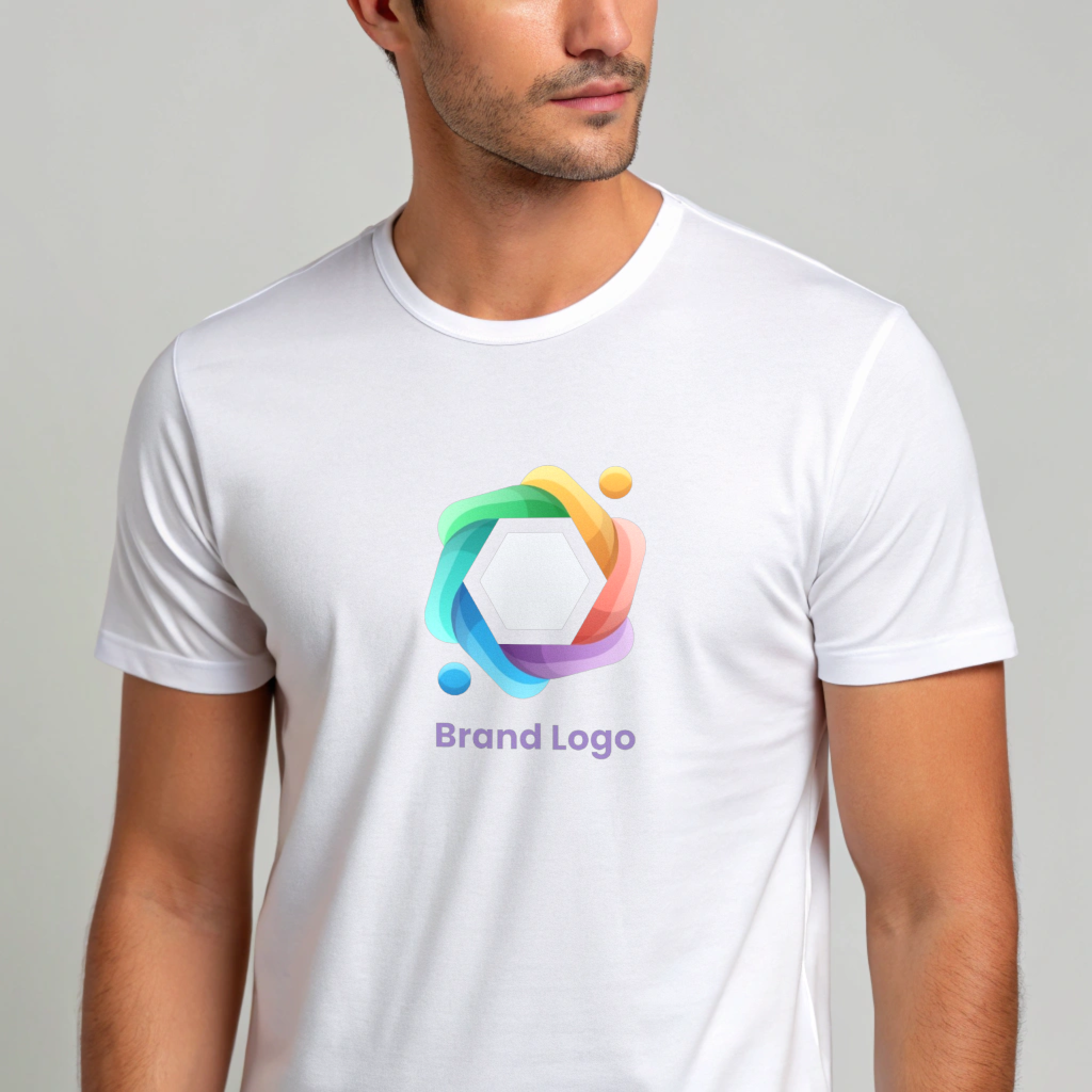 Custom Round Neck White T-Shirt with Brand Logo (Standard)