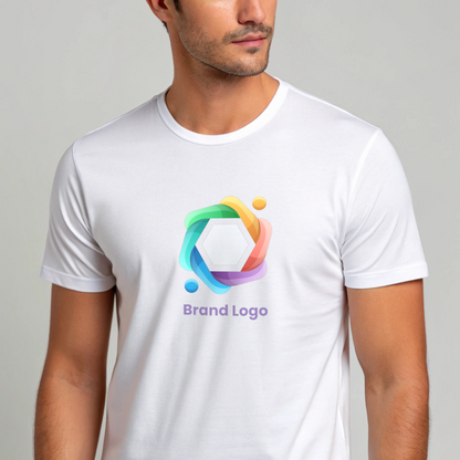 Custom Round Neck White T-Shirt with Brand Logo (Standard)